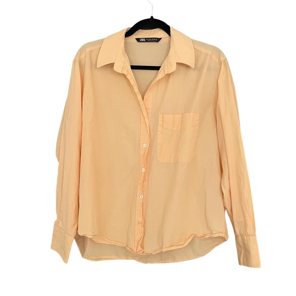 Zara Cotton Button Front Long Sleeve Shirt Peach Large